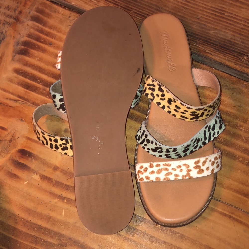 Madewell The Ilana Slide Sandal in Calf Hair size 6 seaside blue Wash leather - Picture 9 of 11